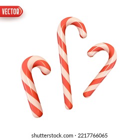 Christmas Candy cane red and white color. Realistic 3d cartoon style design. Xmas Holiday decoration object. Festive decorative element. Isolated on white background. vector illustration