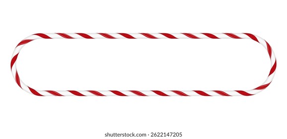 Christmas candy cane rounded rectangle frame with red and white twisted stripes. New Year holiday element, festive design. Xmas border with striped candy lollipop pattern. Vector illustration isolated