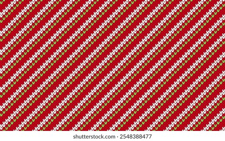 Navidades de caña de caramelo de fondo de punto sin fisuras. Patrón de punto verde rojo a rayas. Estampados navideños con líneas diagonales. Textura geométrica Abstractas. Lindo papel de regalo de vacaciones. Ilustración vectorial.