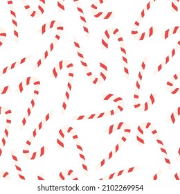 Christmas candy cane seamless pattern - flat vector illustration on white background. Sweet dessert great for holiday wrapping paper.