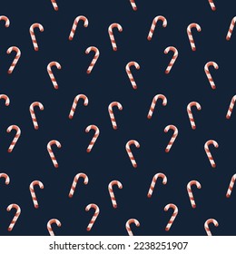 Christmas candy cane seamless pattern on dark blue color background