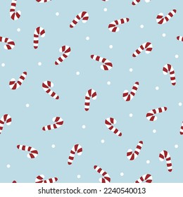 Christmas candy cane seamless pattern with traditional Christmas symbol. Vector hand drawn doodle in simple scandinavian cartoon style. The limited palette is ideal for printing textiles and wrapping.