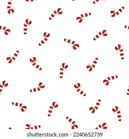 Christmas candy cane seamless pattern with traditional Christmas symbol. Vector hand drawn doodle in simple scandinavian cartoon style. The limited palette is ideal for printing textiles and wrapping.