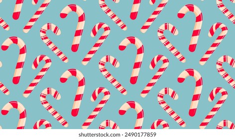 Christmas candy cane seamless pattern. Merry Christmas and Happy New Year background.