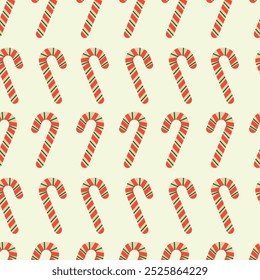 Christmas candy cane seamless pattern. Cute striped candy on a light background. Vector illustration for packaging, wrapping paper, fabric, cover