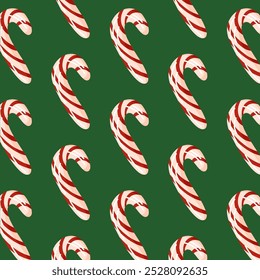 Christmas candy cane seamless pattern in cartoon style. Holiday traditional peppermint backdrop for wrapping paper, cards.