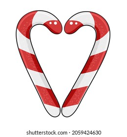 Christmas candy cane in the shape of a heart. Vector illustration.