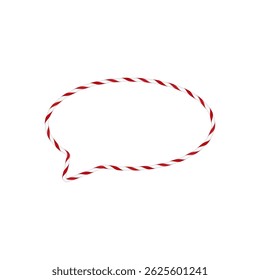 Christmas candy cane speech bubble with red and white twisted stripes. Xmas chatting box with striped candy lollipop pattern. New Year holiday message element with text space. Festive vector design