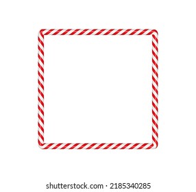 Christmas candy cane square frame with red and white striped. Xmas border with striped candy lollipop pattern. Blank christmas and new year template. Vector illustration isolated on white background