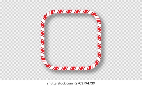 Christmas candy cane square frame with red and white stripes. Perfect for holiday cards, banners, or festive templates. Vector illustration