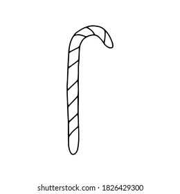 Christmas candy cane stick. Vector element for the design. Doodle illustration.