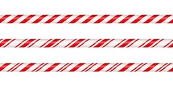 Weihnachtskerzenhalle Mit Gerader Linie Mit Rot-weißem Streifen. Xmas Nahtlose Linie Mit Gestreiftem Lollipop-Muster. Weihnachtselement. Vektorgrafik Einzeln Auf Weißem Hintergrund.