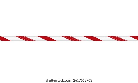 Christmas candy cane straight line from red and white twisted stripes. Xmas stripe candy lollipop pattern. New Year holiday element, festive design. Vector illustration isolated