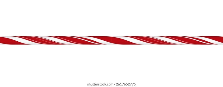 Christmas candy cane straight line from red and white twisted stripes. Vector festive design. Stripe candy lollipop pattern. New Year and Xmas holiday ornament. Vector festive element design