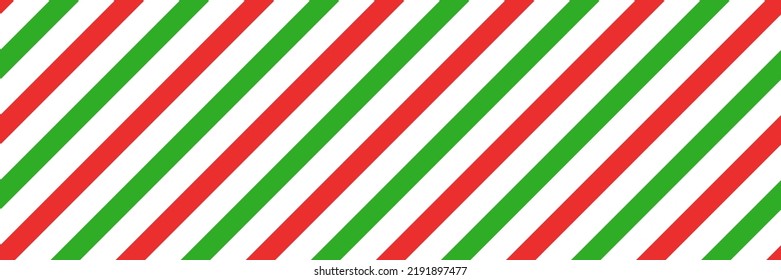 Christmas candy cane striped seamless pattern. Christmas candycane background with red and green stripes. Peppermint caramel diagonal print. Xmas traditional wrapping texture. Vector illustration.