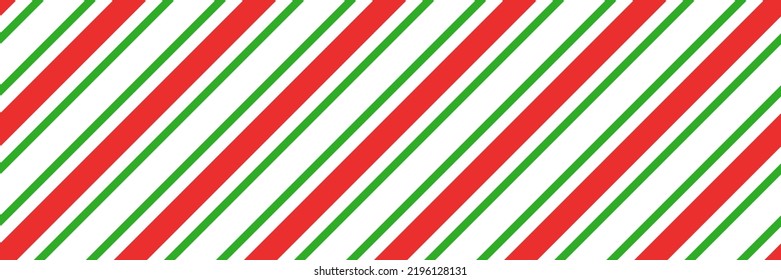 Christmas candy cane striped seamless pattern. Christmas candycane background with red and green stripes. Peppermint caramel diagonal print. Xmas traditional wrapping texture. Vector illustration.