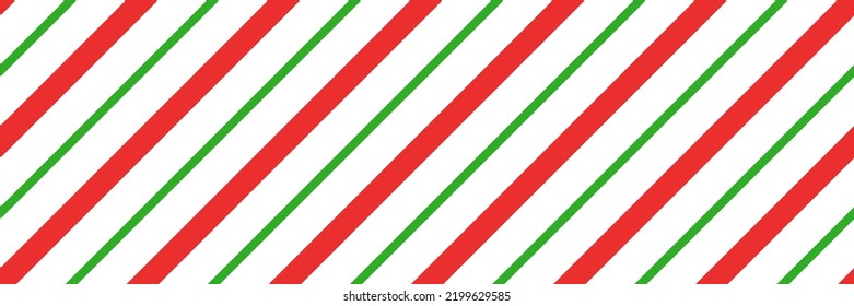 Christmas candy cane striped seamless pattern. Christmas candycane background with red and green stripes. Peppermint caramel diagonal print. Xmas traditional wrapping texture. Vector illustration.