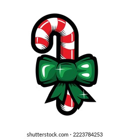 Christmas candy cane, striped sugar caramel stick, isolated color image on a white background. Vector illustration