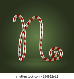 Christmas Candy cane traditional sweets abc capital letter N