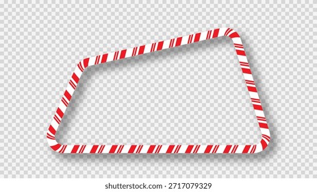 Moldura de forma trapezoide de cana de doce de Natal com listras vermelhas e brancas. Perfeito para cartões de férias, banners ou modelos festivos. Ilustração vetorial