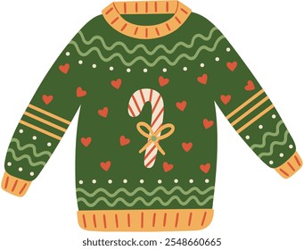 Christmas Candy Cane Ugly Sweater Vector Illustration