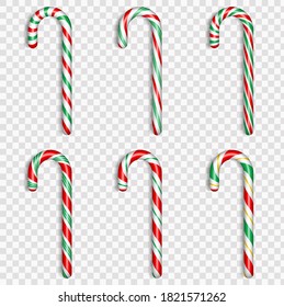 Christmas candy cane. Vector 3d sweet traditional gift illustration. Holiday xmax decoration design elements.