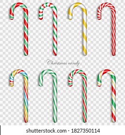 Christmas candy cane. Vector 3d sweet traditional gift. Holiday xmax decoration design elements.