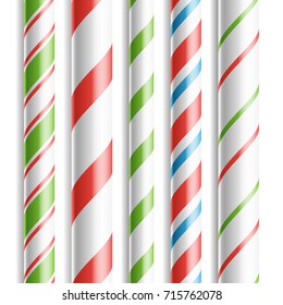 Christmas Candy Cane Vector. Horizontal Seamless Pattern Isolated On White. Good For Christmas Card And New Year Design. Realistic Illustration
