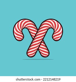 Christmas candy cane vector illustration. Merry Xmas and Happy New Year sweet 3d icon for poster, banner, or holiday invitation