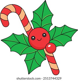 Christmas Candy Cane Vector Illustration - Cartoon, Clipart, Line Art Design