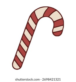 Christmas candy cane vector illustration icon with red and white festive stripes