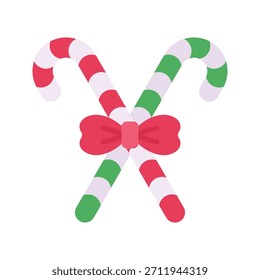 Christmas Candy Cane Vector Illustration, Flat Style Icon