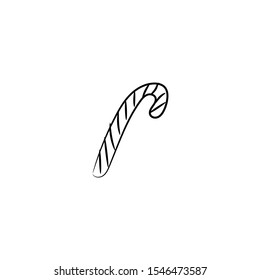 Christmas candy cane vector stock icon in hand drawn, doodle style isolated in white background.