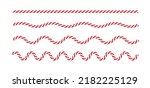 Christmas candy cane wave line with red and white striped. Xmas line with striped candy lollipop pattern. Christmas and new year element. Vector illustration isolated on white background.