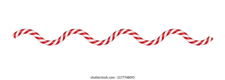 Christmas candy cane wave line with red and white striped. Xmas line with striped candy lollipop pattern. Christmas and new year element. Vector illustration isolated on white background.