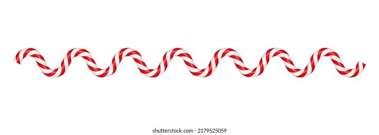 Christmas candy cane wave line with red and white striped. Xmas line with striped candy lollipop pattern. Christmas and new year element. Vector illustration isolated on white background.