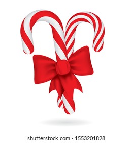Christmas candy canes with red bow. Christmas sweets vector illustrations collection. Part of set.