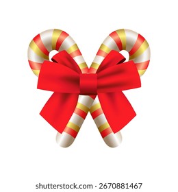Navidades bastones de caramelo con lazo rojo. Diseño 3D. Conjunto de Elementos decorativos