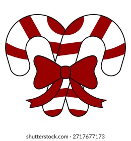Christmas Candy Canes with Red Bow Illustration - Festive Holiday Sweets Vector Design