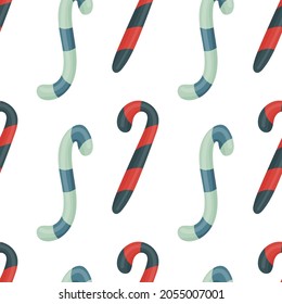 Christmas candy canes seamless pattern on white. Vector illustration.