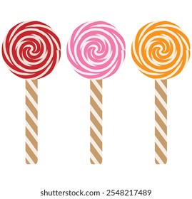 Christmas candy canes set, lollipops icon set,  Christmas stick. Traditional candy , vector illustration on white background eps 10.