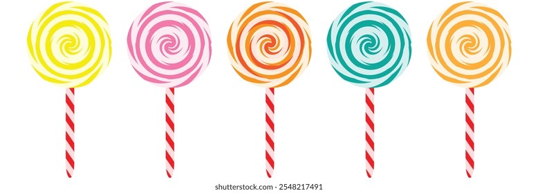 Christmas candy canes set, lollipops icon set,  Christmas stick. Traditional candy , vector illustration on white background eps 10.