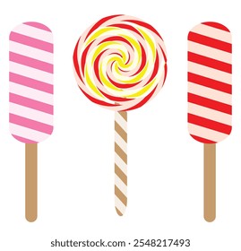 Christmas candy canes set, lollipops icon set,  Christmas stick. Traditional candy , vector illustration on white background eps 10.