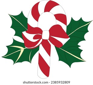 Christmas candy canes set. Christmas stick. Traditional xmas candy with red, green and white stripes. Santa caramel cane with striped pattern. Vector illustration isolated on white background.