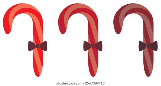 Conjunto de bastones de caramelo de Navidades. Las Navidades se pegan. Caramelo tradicional de Navidad con rayas rojas, verdes y blancas. Bastón de Santa caramelo con estampado de rayas. Ilustración vectorial aislada sobre fondo blanco.