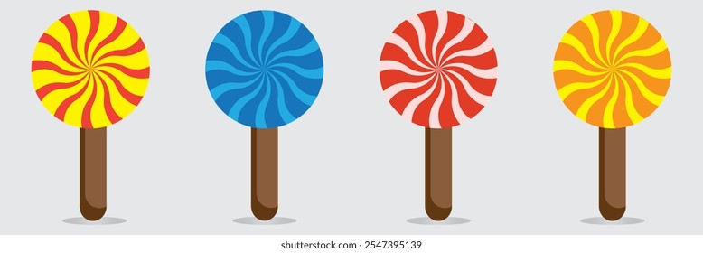 Conjunto de bastones de caramelo de Navidades. Las Navidades se pegan. Caramelo tradicional de Navidad con rayas rojas, verdes y blancas. Bastón de Santa caramelo con estampado de rayas. Ilustración vectorial aislada sobre fondo blanco.