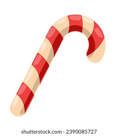 Christmas candy canes. Christmas stick. For decorative stickers cards, posters, patches and prints for clothing, flyers. Santa caramel cane with striped pattern. Vector illustration isolated on white