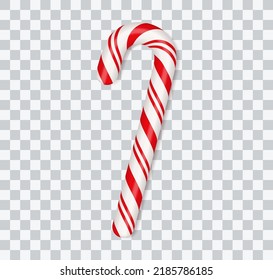 Christmas candy canes. Christmas stick. Traditional xmas candy with red and white stripes. Santa caramel cane with striped pattern. Vector illustration isolated on transparent background.