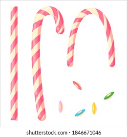 Christmas candy caramel, Lollipop. Vector design element for Christmas New year winter holiday. striped christmas lollipops lined on white background