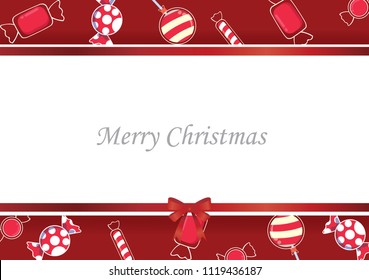 Christmas candy card on red background with text space for decoration on Christmas events.
